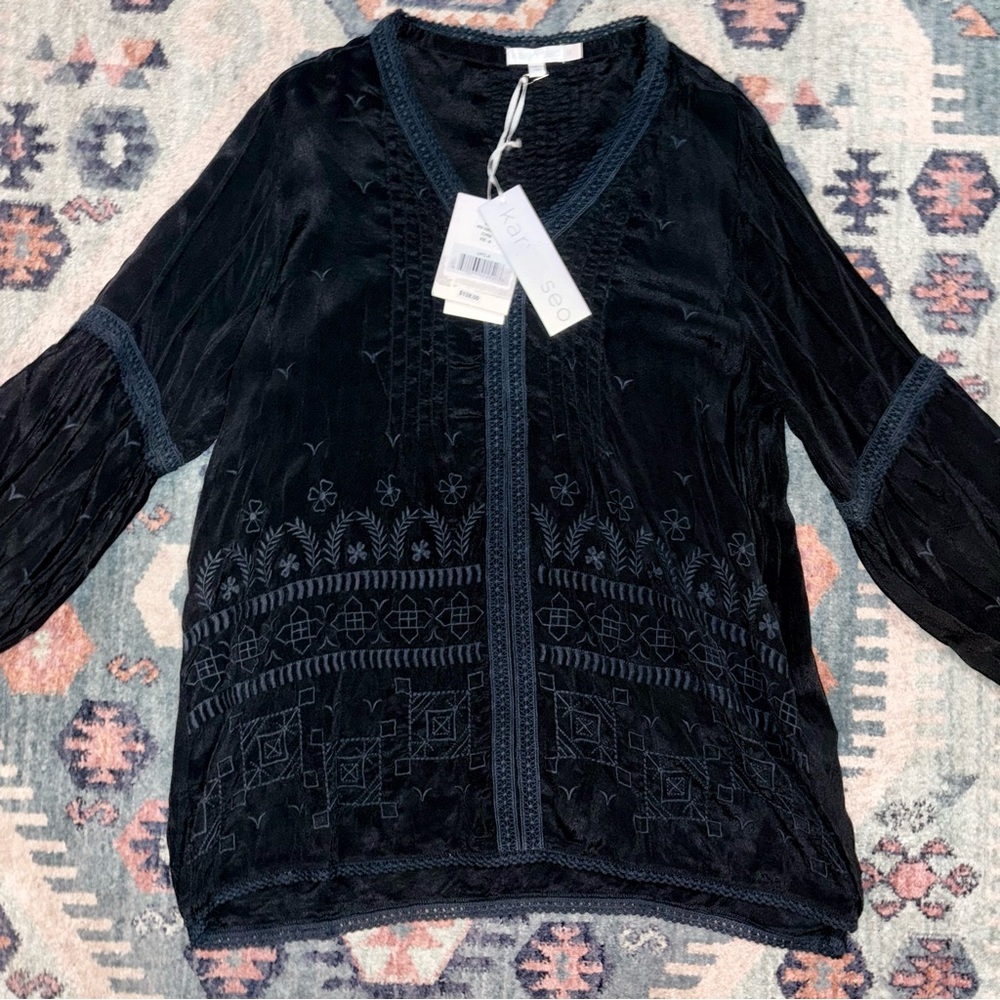 NWT Karyn Seo Black Embroidered Tunic Long Sleeves Size Medium - Picture 11 of 14